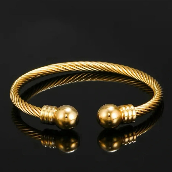 Anthropologie Ball 18K Gold Stainless Steel Waterproof Cuff Bracelet - Picture 6 of 8